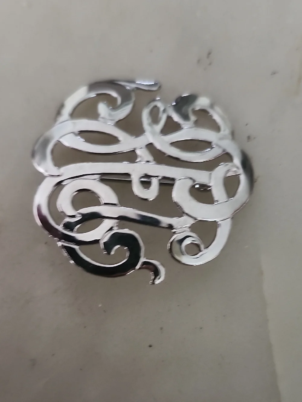 Monogram Script Silver-Tone Brooch - Picture 4 of 7